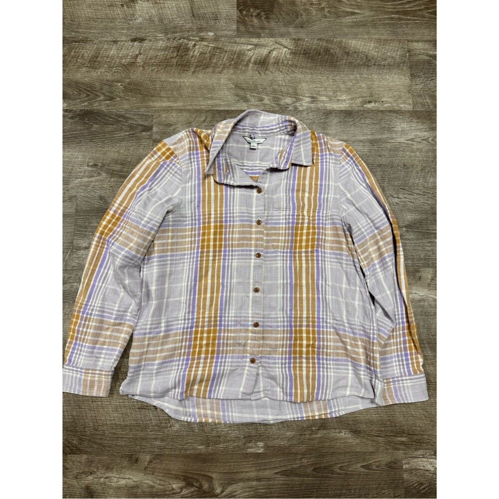 LL Bean Signature 100% Cotton Plaid Button Front Shirt Large